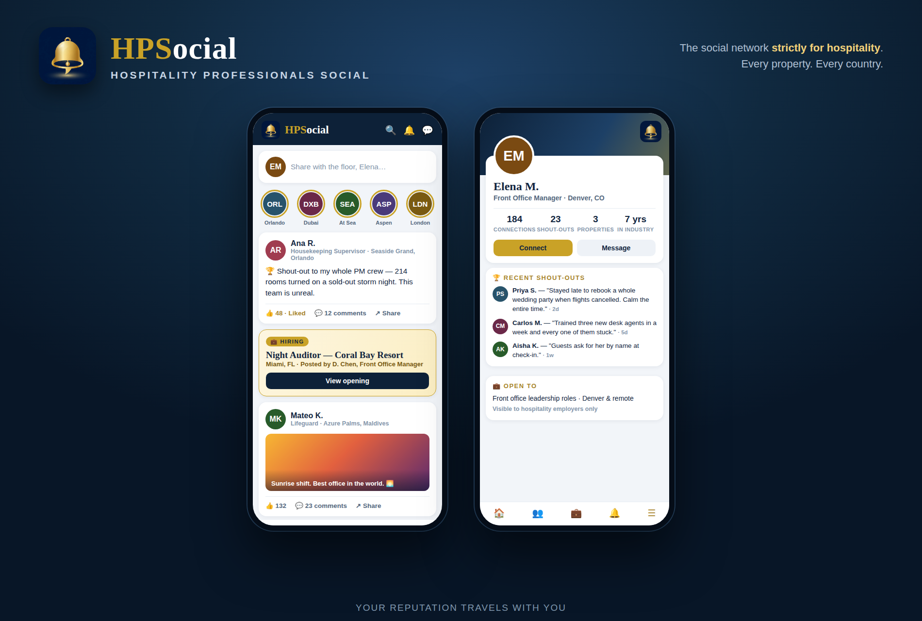 HPSocial app — feed and profile concept